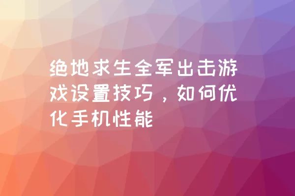 绝地求生全军出击游戏设置技巧，如何优化手机性能